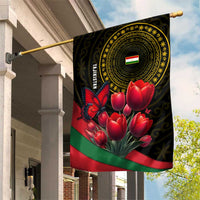 Tajikistan Garden Flag Tulip with Red Floral Butterfly with Black Gold Folk Pattern