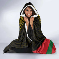 Tajikistan Hooded Blanket Tulip with Red Floral Butterfly with Black Gold Folk Pattern