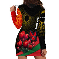 Tajikistan Hoodie Dress Tulip with Red Floral Butterfly with Black Gold Folk Pattern