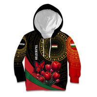 Tajikistan Kid Hoodie Tulip with Red Floral Butterfly with Black Gold Folk Pattern