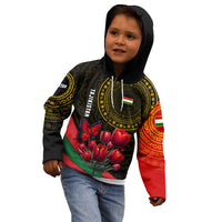 Tajikistan Kid Hoodie Tulip with Red Floral Butterfly with Black Gold Folk Pattern