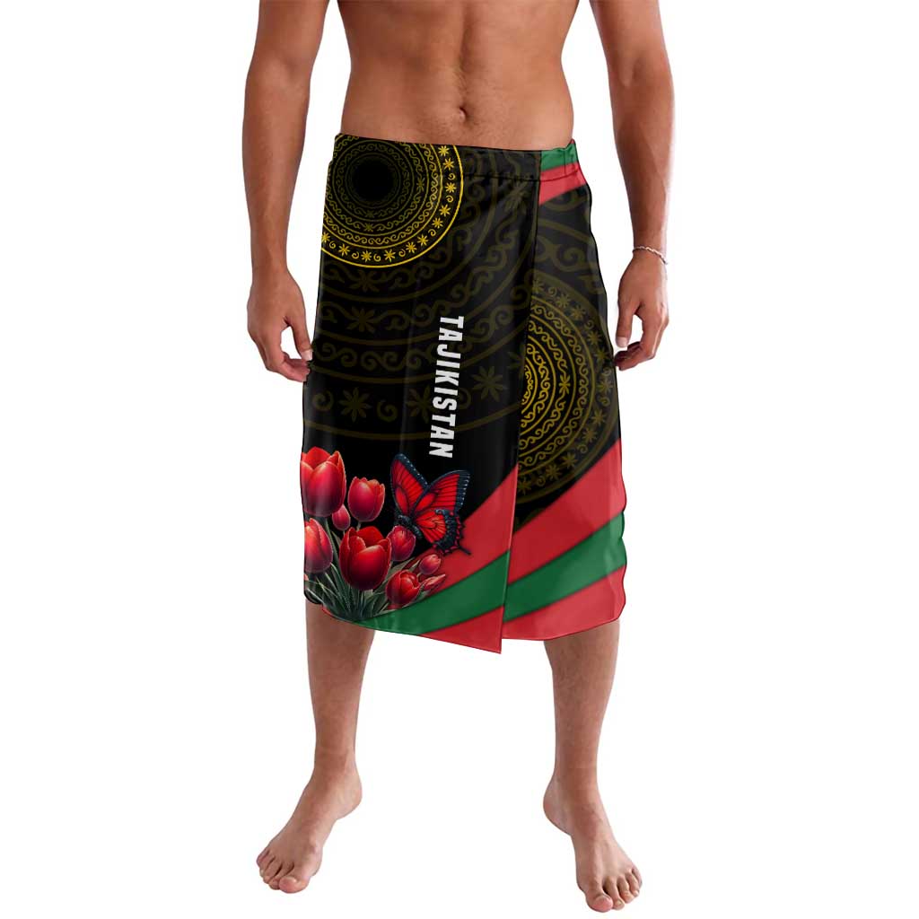 Tajikistan Lavalava Tulip with Red Floral Butterfly with Black Gold Folk Pattern