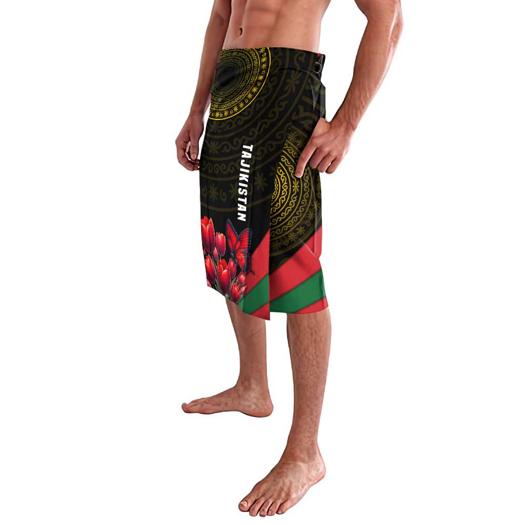 Tajikistan Lavalava Tulip with Red Floral Butterfly with Black Gold Folk Pattern