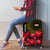 Tajikistan Luggage Cover Tulip with Red Floral Butterfly with Black Gold Folk Pattern