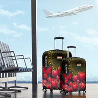 Tajikistan Luggage Cover Tulip with Red Floral Butterfly with Black Gold Folk Pattern