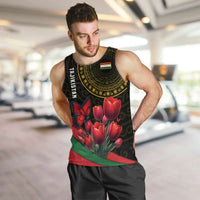 Tajikistan Men Tank Top Tulip with Red Floral Butterfly with Black Gold Folk Pattern
