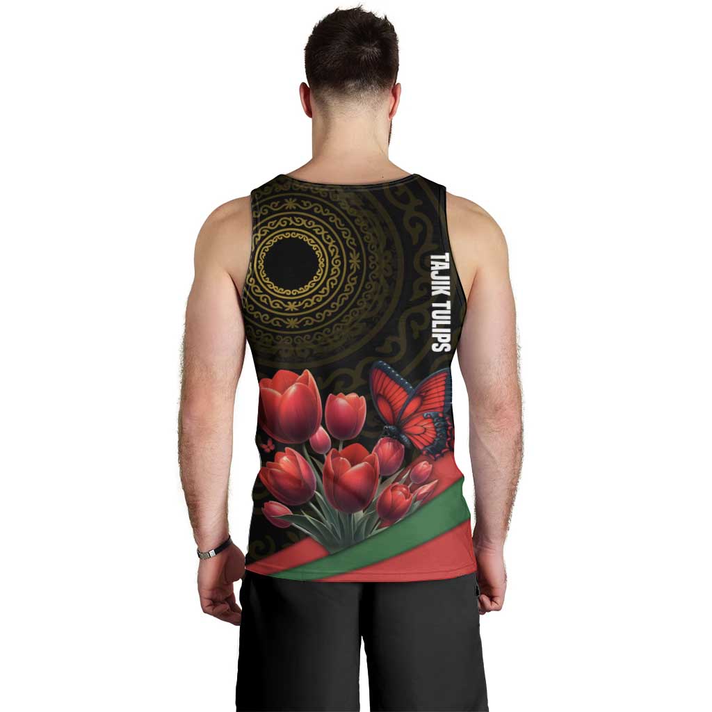 Tajikistan Men Tank Top Tulip with Red Floral Butterfly with Black Gold Folk Pattern