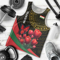 Tajikistan Men Tank Top Tulip with Red Floral Butterfly with Black Gold Folk Pattern