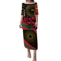 Tajikistan Puletasi Tulip with Red Floral Butterfly with Black Gold Folk Pattern