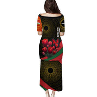 Tajikistan Puletasi Tulip with Red Floral Butterfly with Black Gold Folk Pattern