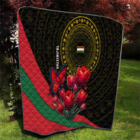 Tajikistan Quilt Tulip with Red Floral Butterfly with Black Gold Folk Pattern