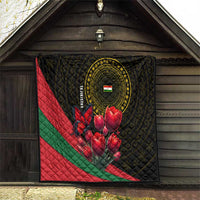 Tajikistan Quilt Tulip with Red Floral Butterfly with Black Gold Folk Pattern