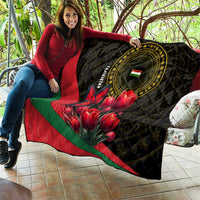 Tajikistan Quilt Tulip with Red Floral Butterfly with Black Gold Folk Pattern