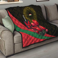 Tajikistan Quilt Tulip with Red Floral Butterfly with Black Gold Folk Pattern