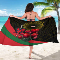 Tajikistan Sarong Tulip with Red Floral Butterfly with Black Gold Folk Pattern