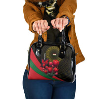 Tajikistan Shoulder Handbag Tulip with Red Floral Butterfly with Black Gold Folk Pattern