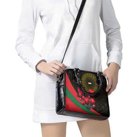 Tajikistan Shoulder Handbag Tulip with Red Floral Butterfly with Black Gold Folk Pattern