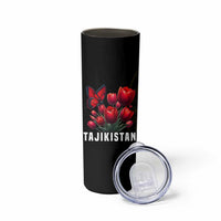 Tajikistan Skinny Tumbler Tulip with Red Floral Butterfly with Black Gold Folk Pattern