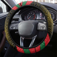 Tajikistan Steering Wheel Cover Tulip with Red Floral Butterfly with Black Gold Folk Pattern