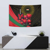 Tajikistan Tapestry Tulip with Red Floral Butterfly with Black Gold Folk Pattern