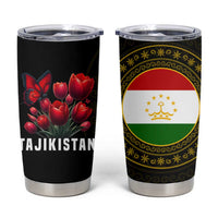 Tajikistan Tumbler Cup Tulip with Red Floral Butterfly with Black Gold Folk Pattern