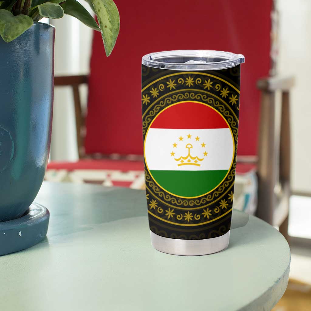 Tajikistan Tumbler Cup Tulip with Red Floral Butterfly with Black Gold Folk Pattern