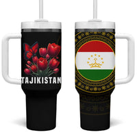 Tajikistan Tumbler With Handle Tulip with Red Floral Butterfly with Black Gold Folk Pattern