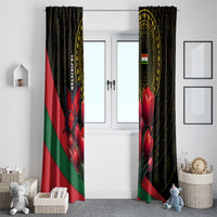 Tajikistan Window Curtain Tulip with Red Floral Butterfly with Black Gold Folk Pattern