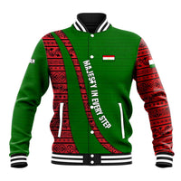Tajikistan Green Lion Baseball Jacket with Red Folk Pattern with Majestic Script