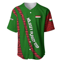 Tajikistan Green Lion Baseball Jersey with Red Folk Pattern with Majestic Script