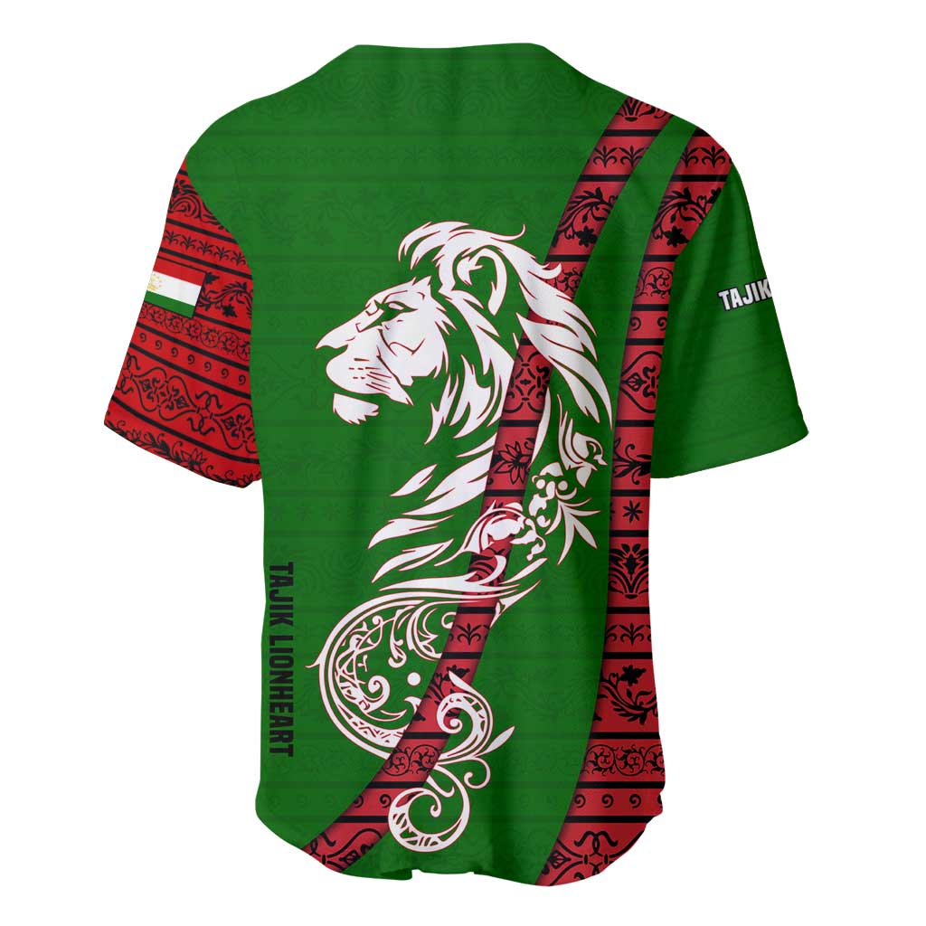 Tajikistan Green Lion Baseball Jersey with Red Folk Pattern with Majestic Script