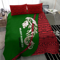 Tajikistan Green Lion Bedding Set with Red Folk Pattern with Majestic Script