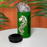 Tajikistan Green Lion 4 in 1 Can Cooler Tumbler with Red Folk Pattern with Majestic Script