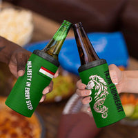 Tajikistan Green Lion 4 in 1 Can Cooler Tumbler with Red Folk Pattern with Majestic Script