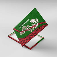 Tajikistan Green Lion Canvas Wall Art with Red Folk Pattern with Majestic Script