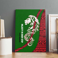 Tajikistan Green Lion Canvas Wall Art with Red Folk Pattern with Majestic Script
