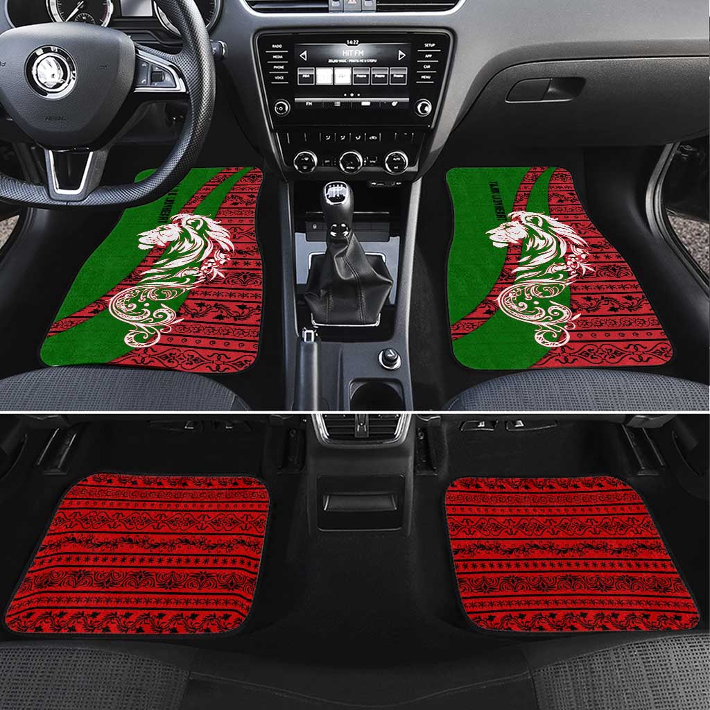 Tajikistan Green Lion Car Mats with Red Folk Pattern with Majestic Script
