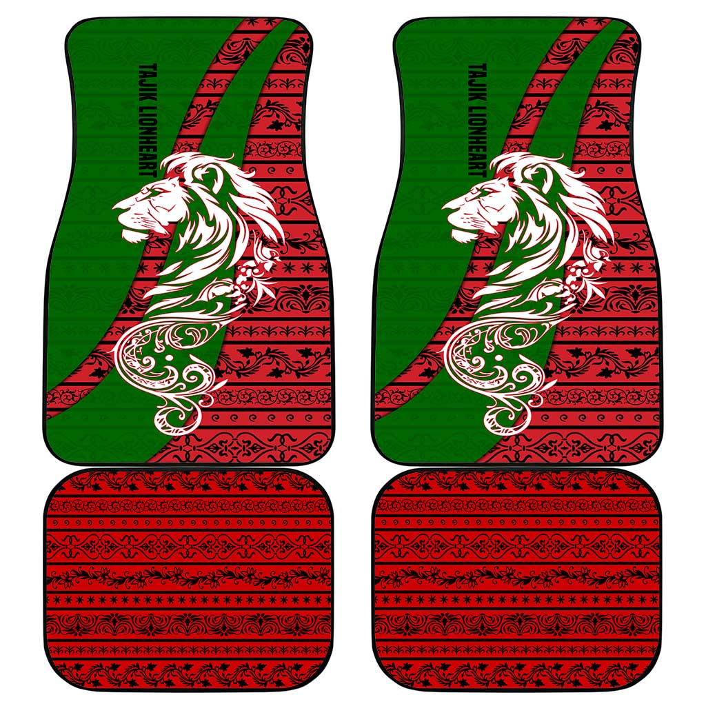 Tajikistan Green Lion Car Mats with Red Folk Pattern with Majestic Script