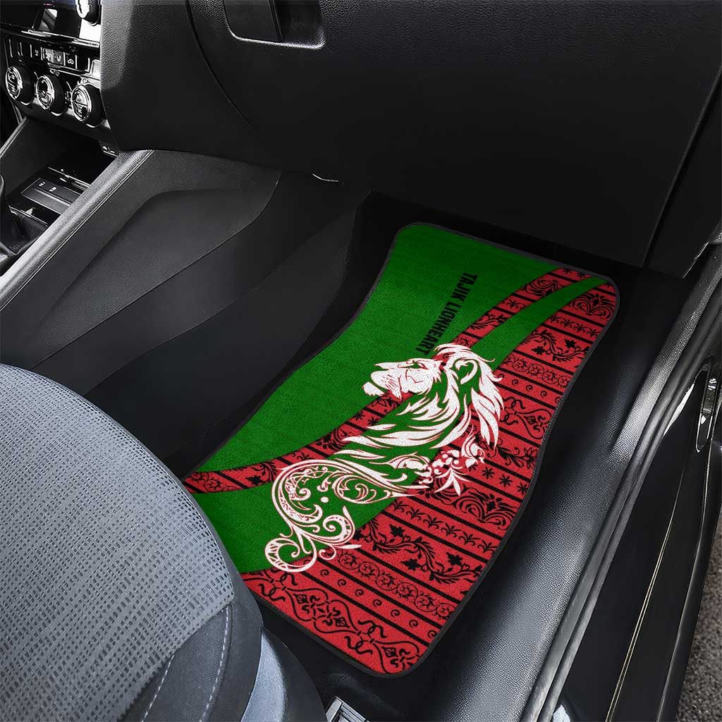 Tajikistan Green Lion Car Mats with Red Folk Pattern with Majestic Script