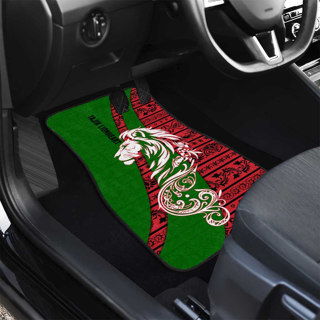 Tajikistan Green Lion Car Mats with Red Folk Pattern with Majestic Script