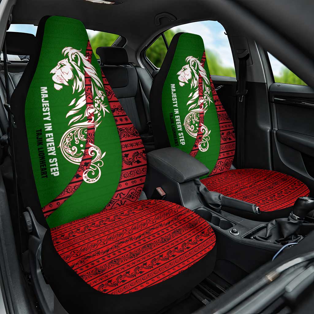 Tajikistan Green Lion Car Seat Cover with Red Folk Pattern with Majestic Script