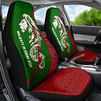 Tajikistan Green Lion Car Seat Cover with Red Folk Pattern with Majestic Script