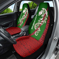 Tajikistan Green Lion Car Seat Cover with Red Folk Pattern with Majestic Script