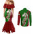 Tajikistan Green Lion Couples Matching Mermaid Dress and Long Sleeve Button Shirt with Red Folk Pattern with Majestic Script
