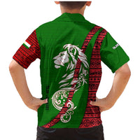 Tajikistan Green Lion Family Matching Mermaid Dress and Hawaiian Shirt with Red Folk Pattern with Majestic Script