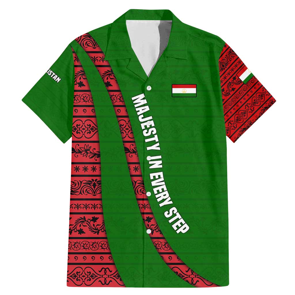 Tajikistan Green Lion Family Matching Mermaid Dress and Hawaiian Shirt with Red Folk Pattern with Majestic Script