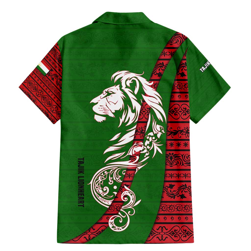 Tajikistan Green Lion Family Matching Mermaid Dress and Hawaiian Shirt with Red Folk Pattern with Majestic Script