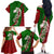 Tajikistan Green Lion Family Matching Off The Shoulder Long Sleeve Dress and Hawaiian Shirt with Red Folk Pattern with Majestic Script