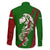 Tajikistan Green Lion Family Matching Off The Shoulder Long Sleeve Dress and Hawaiian Shirt with Red Folk Pattern with Majestic Script