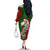 Tajikistan Green Lion Family Matching Off The Shoulder Long Sleeve Dress and Hawaiian Shirt with Red Folk Pattern with Majestic Script